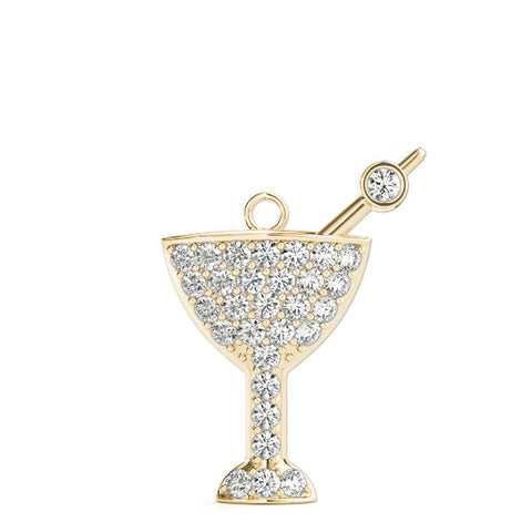 Yellow gold Pavé Round Diamond Martini Glass Pendant with Bezel Prong Setting