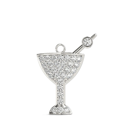 White gold Pavé Round Diamond Martini Glass Pendant with Bezel Prong Setting
