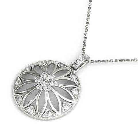 White gold Round Diamond Cluster Flower Pendant
