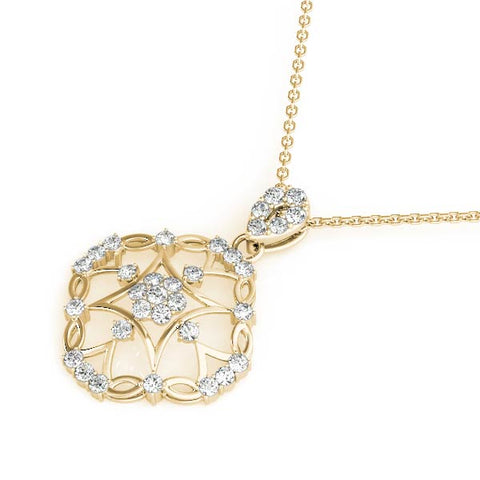 Yellow gold Round Diamond Halo Pendant with Pavé Setting