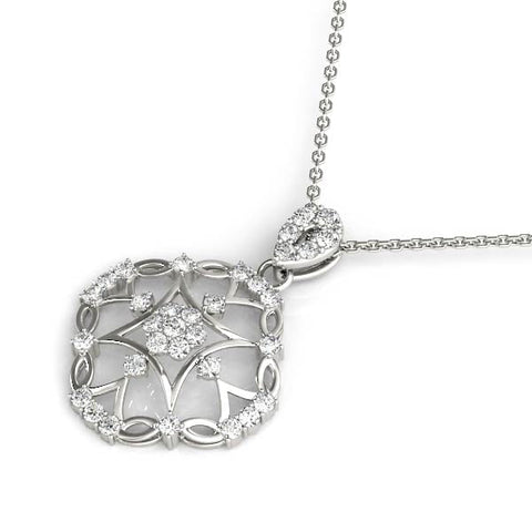 White gold Round Diamond Halo Pendant with Pavé Setting