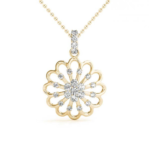 Yellow gold Round Diamond Floral Halo Pendant with Prong Setting