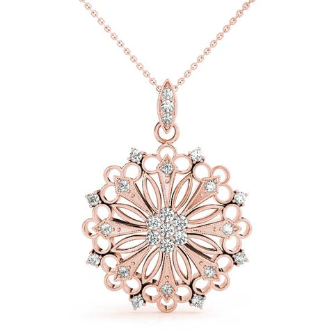 Rose gold Round Diamond Cluster Milgrain Pendant