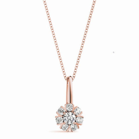 Rose gold Round Diamond Floral Cluster Pendant with Prong Setting