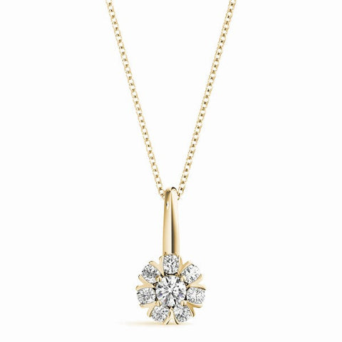 Yellow gold Round Diamond Floral Cluster Pendant with Prong Setting