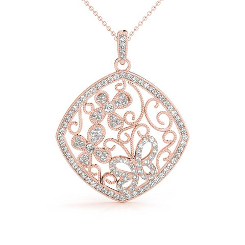 Rose gold Pavé Diamond Floral Filigree Pendant