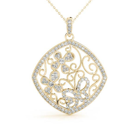 Yellow gold Pavé Diamond Floral Filigree Pendant