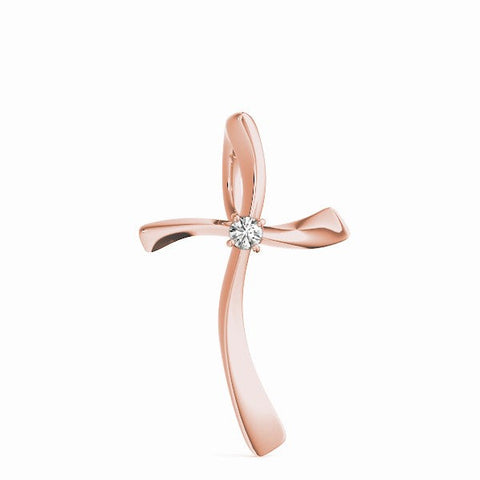 Rose gold Curved Cross Pendant with Round Diamond in Bezel Setting