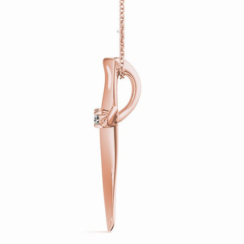 Rose gold Curved Cross Pendant with Round Diamond in Bezel Setting