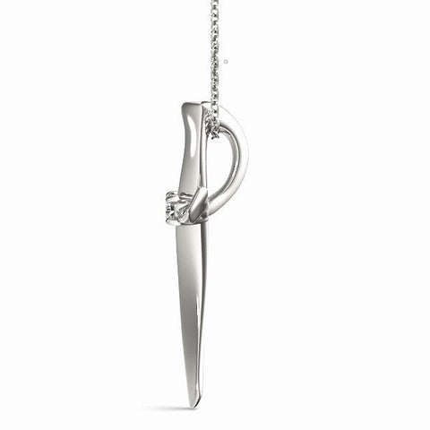 White gold Curved Cross Pendant with Round Diamond in Bezel Setting