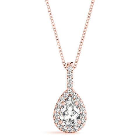 Rose gold Halo Pear Cut Diamond Pendant with Prong Setting