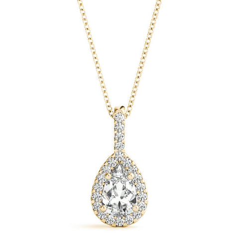 Yellow gold Halo Pear Cut Diamond Pendant with Prong Setting