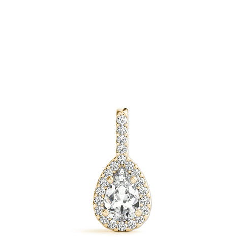Yellow gold Halo Pear Cut Diamond Pendant with Prong Setting