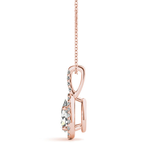 Rose gold Halo Pear Cut Diamond Pendant with Prong Setting