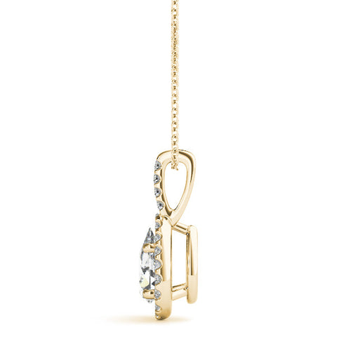 Yellow gold Halo Pear Cut Diamond Pendant with Prong Setting