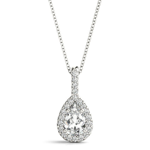 White gold Halo Pear Cut Diamond Pendant with Prong Setting