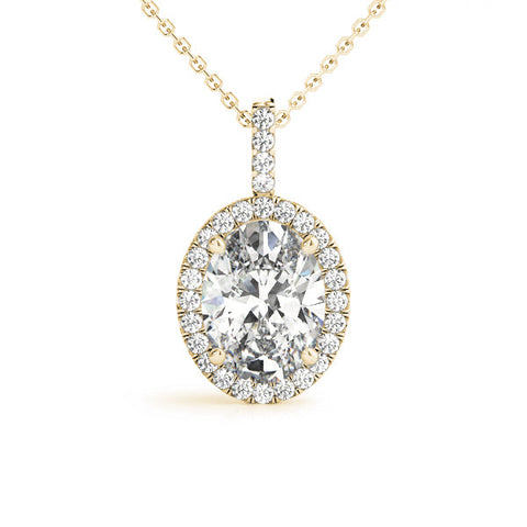 Yellow gold Oval Halo Diamond Pendant with Prong Setting