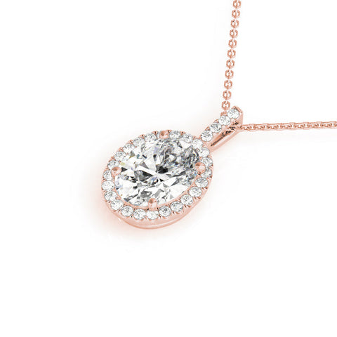 Rose gold Oval Halo Diamond Pendant with Prong Setting