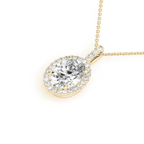 Yellow gold Oval Halo Diamond Pendant with Prong Setting