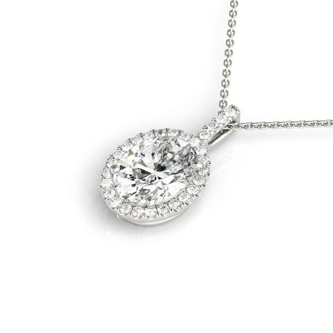 White gold Oval Halo Diamond Pendant with Prong Setting
