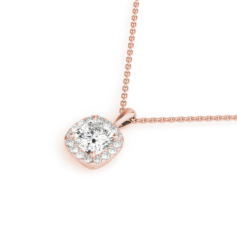Rose gold Cushion Halo Diamond Pendant with Four-Prong Setting