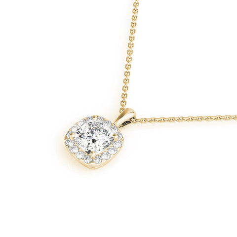 Yellow gold Cushion Halo Diamond Pendant with Four-Prong Setting
