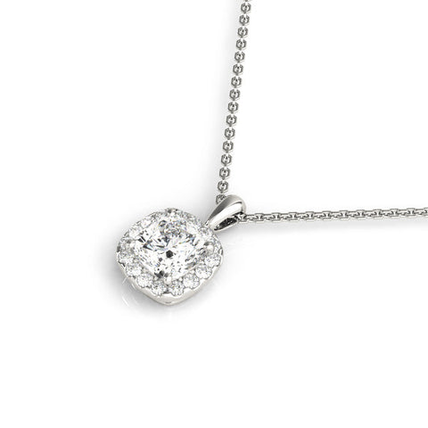 White gold Cushion Halo Diamond Pendant with Four-Prong Setting