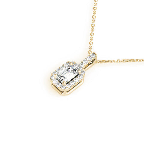 Yellow gold Emerald Cut Diamond Halo Pendant with Prong Setting