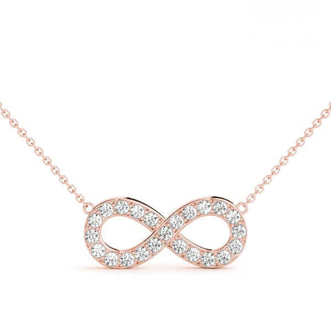 Rose gold Infinity Pendant with Round Cut Diamonds in Pavé Setting
