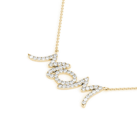 Yellow gold Pavé Round Diamond Script Pendant with Prong Setting
