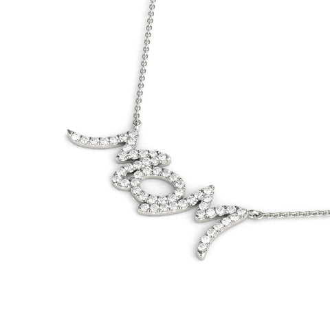 White gold Pavé Round Diamond Script Pendant with Prong Setting
