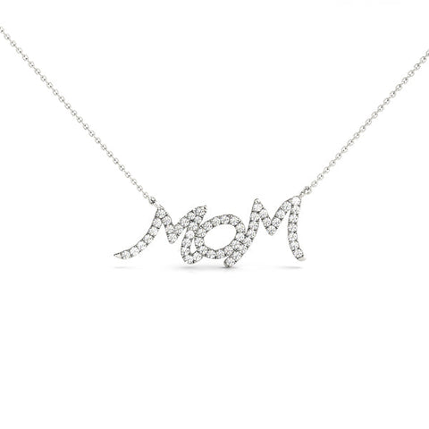 White gold Pavé Round Diamond Script Pendant with Prong Setting