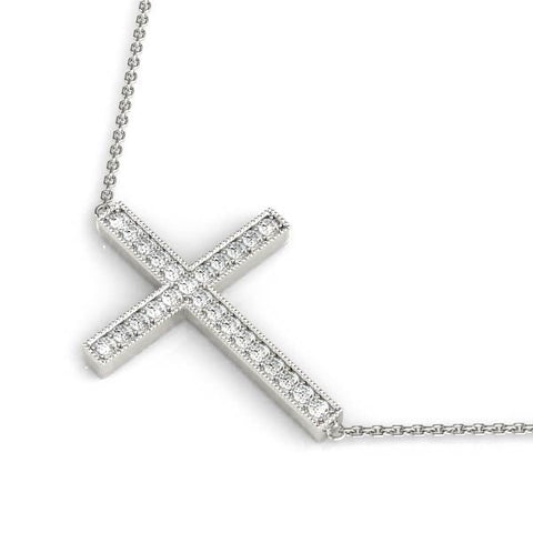 White gold Pavé Round Diamond Cross Pendant