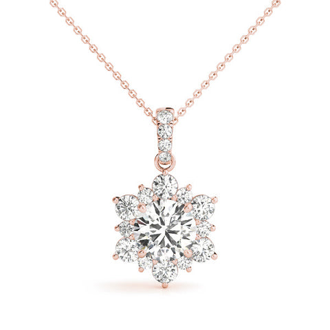 Rose gold Round Brilliant Cluster Diamond Pendant with Prong Setting