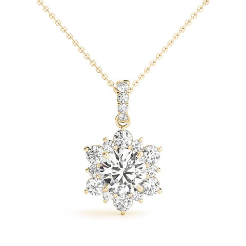 Yellow gold Round Brilliant Cluster Diamond Pendant with Prong Setting