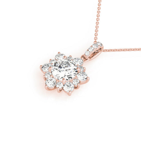 Rose gold Round Brilliant Cluster Diamond Pendant with Prong Setting