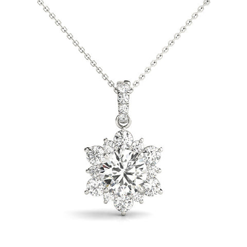 White gold Round Brilliant Cluster Diamond Pendant with Prong Setting