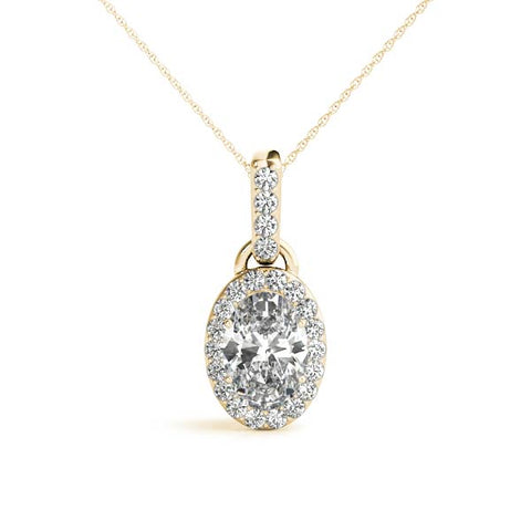 Yellow gold Oval Halo Diamond Pendant with Pavé Prong Setting