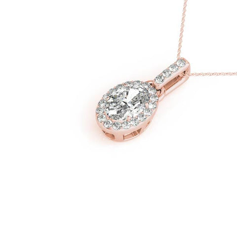 Rose gold Oval Halo Diamond Pendant with Pavé Prong Setting