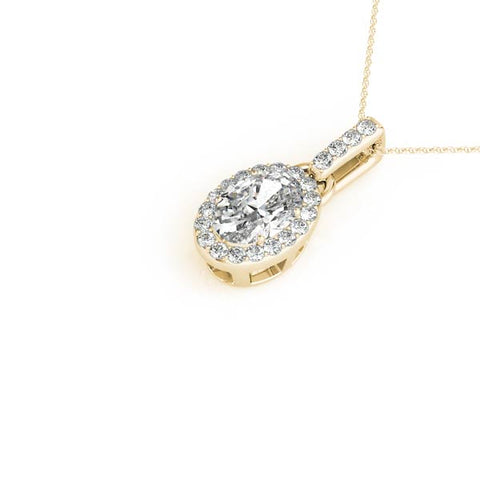 Yellow gold Oval Halo Diamond Pendant with Pavé Prong Setting