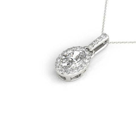 White gold Oval Halo Diamond Pendant with Pavé Prong Setting