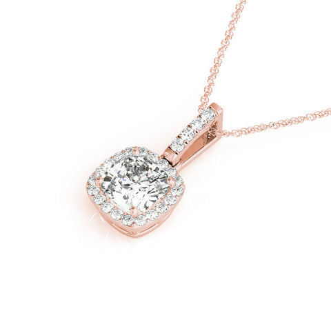 Rose gold Cushion Halo Diamond Pendant with Prong Setting