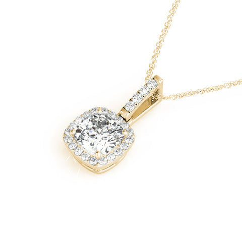 Yellow gold Cushion Halo Diamond Pendant with Prong Setting