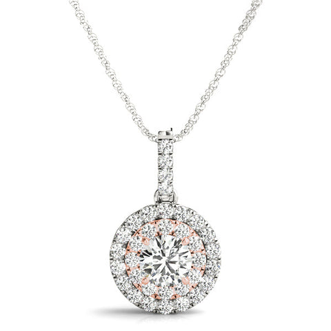 Rose gold Round Double Halo Diamond Pendant with Pavé Setting