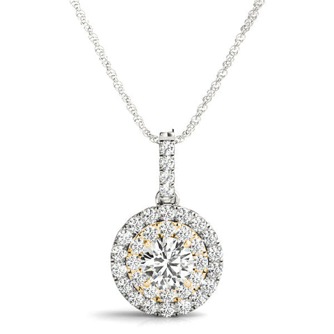 Yellow gold Round Double Halo Diamond Pendant with Pavé Setting