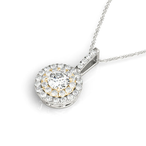 Yellow gold Round Double Halo Diamond Pendant with Pavé Setting