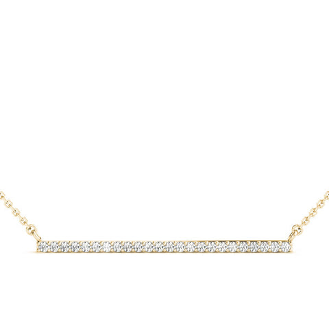 Yellow gold Pavé Round Diamond Bar Necklace with Prong Setting