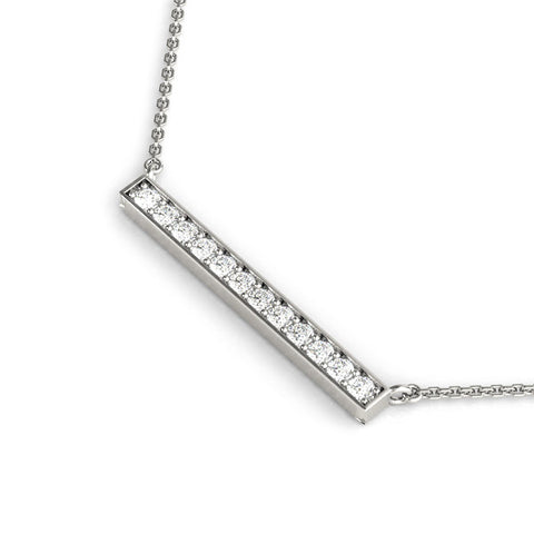 White gold Pavé Round Diamond Bar Pendant