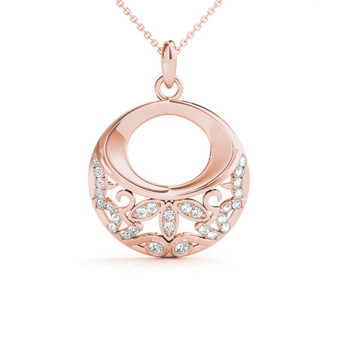 Rose gold Round Diamond Pavé Leaf Filigree Pendant
