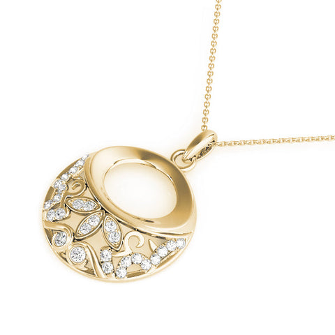Yellow gold Round Diamond Pavé Leaf Filigree Pendant